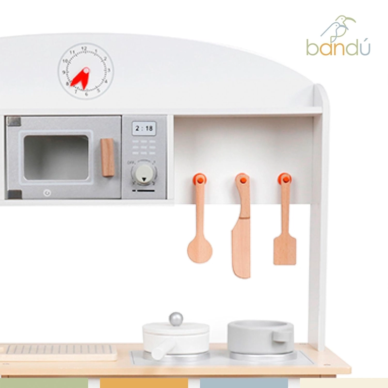 COCINA DE JUGUETE INFANTIL NIÑOS MADERA 11 ACCESORIOS BANDU - 7