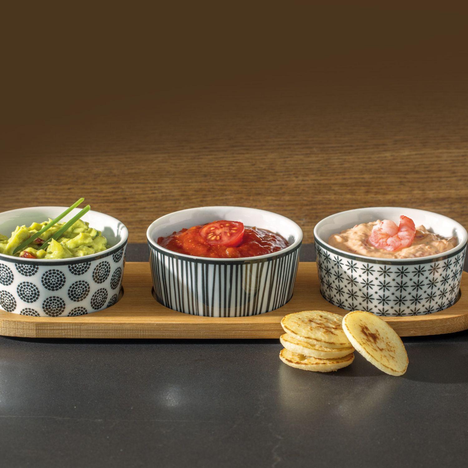 SET APERITIVO 4 PZA CERAMICA BANDEJA BAMBU SECRET DE GOURMET - 2