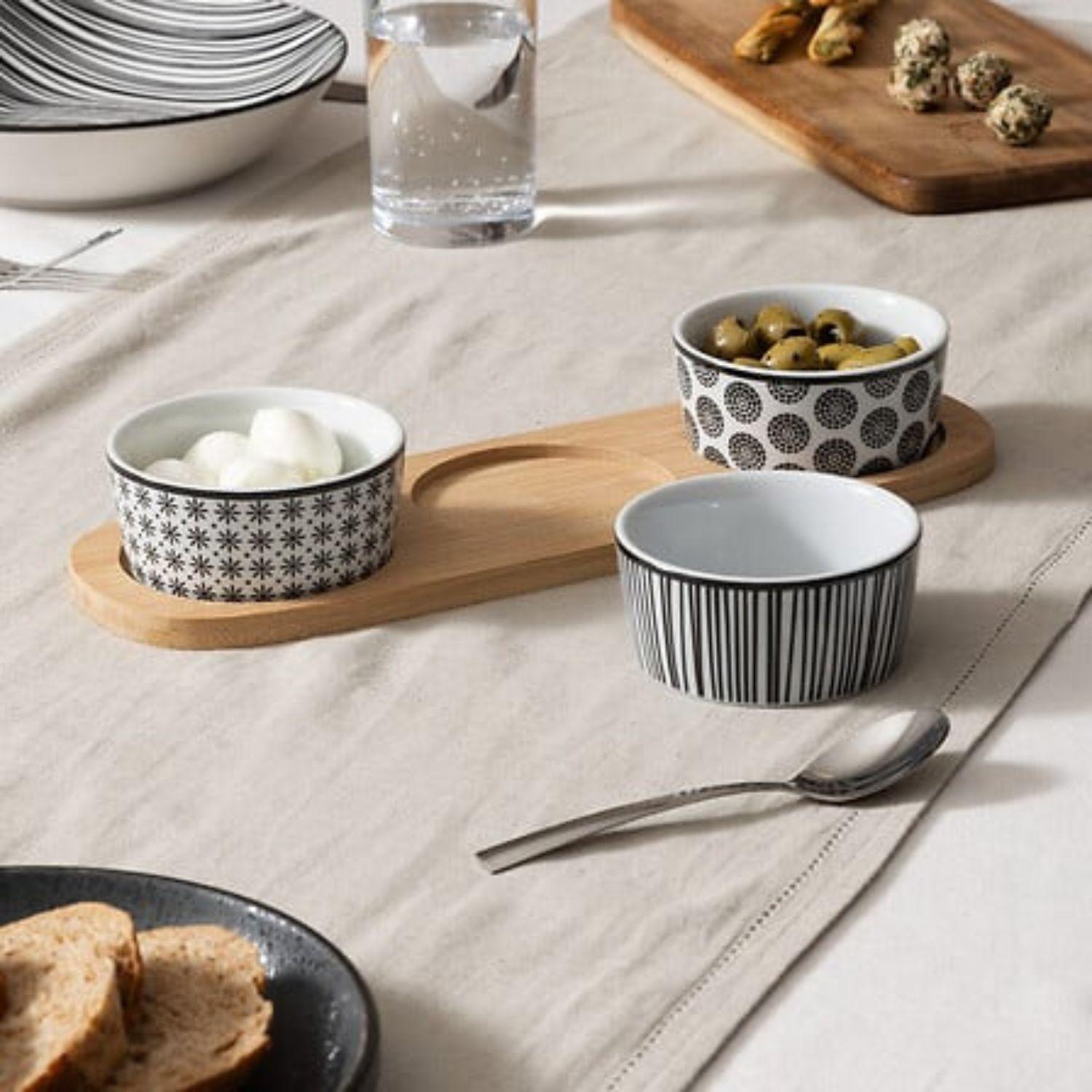 SET APERITIVO 4 PZA CERAMICA BANDEJA BAMBU SECRET DE GOURMET - 3