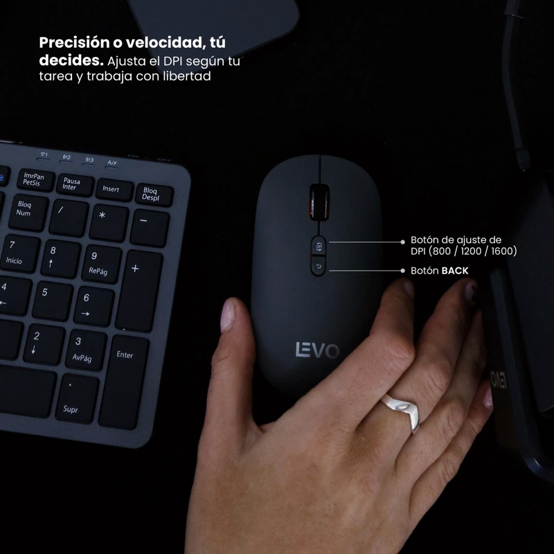 MOUSE INALAMBRICO ULTRA SLIM SILENCIOSO VELAR GRAFITO LEVO - 5