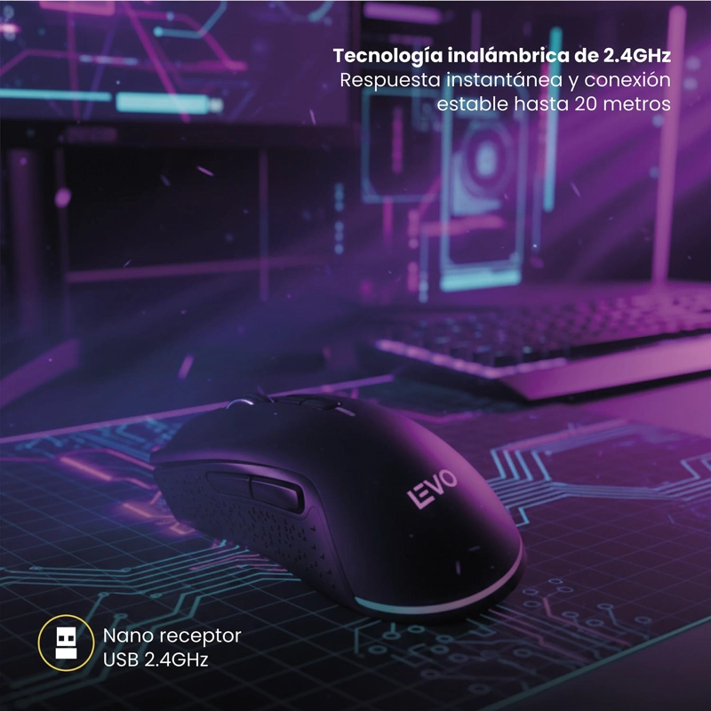 MOUSE GAMER INALAMBRICO RGB NOVASTRIKE NEGRO LEVO - 4