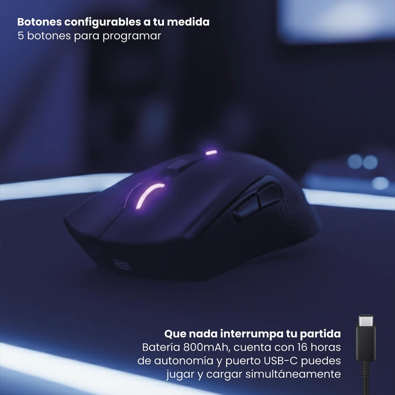 MOUSE GAMER INALAMBRICO RGB NOVASTRIKE NEGRO LEVO - 6