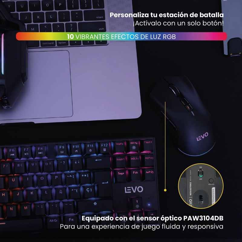 MOUSE GAMER INALAMBRICO RGB NOVASTRIKE NEGRO LEVO - 7