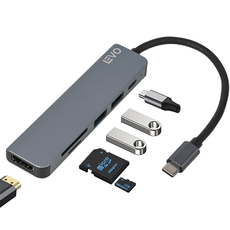 HUB USB-C ADAPTADOR MULTIPUERTO 6 EN 1 MACBOOK WINDOWS LEVO - 1