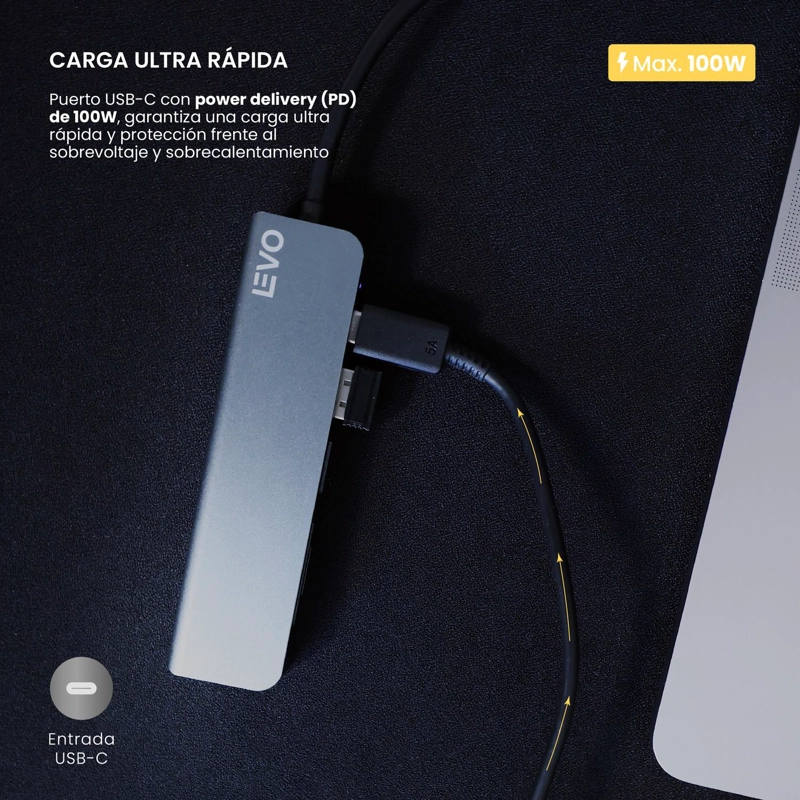 HUB USB-C ADAPTADOR MULTIPUERTO 6 EN 1 MACBOOK WINDOWS LEVO - 4