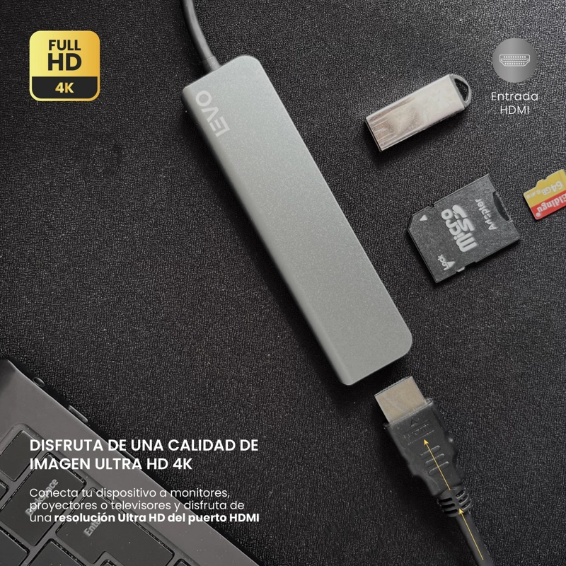 HUB USB-C ADAPTADOR MULTIPUERTO 6 EN 1 MACBOOK WINDOWS LEVO - 5