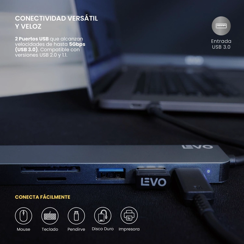 HUB USB-C ADAPTADOR MULTIPUERTO 6 EN 1 MACBOOK WINDOWS LEVO - 6