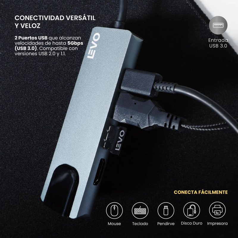 HUB USB-C ADAPTADOR MULTIPUERTO 5 EN 1 MACBOOK WINDOWS LEVO - 6