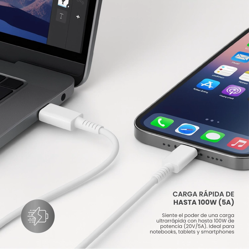 CABLE DE CARGA RAPIDA USB-C 100W 5A 1MT LEVO - 3