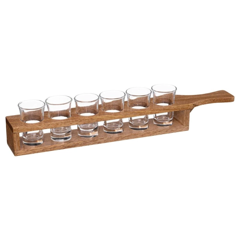 SET DE 6 VASOS DE CHUPITO CON SOPORTE DE MADERA SECRET DE GOURMET - 1