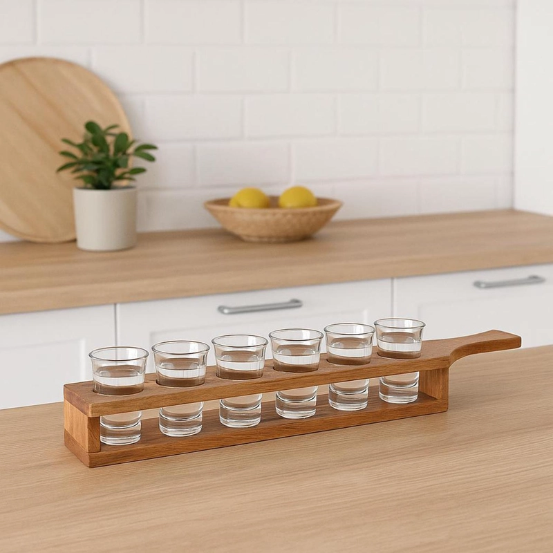 SET DE 6 VASOS DE CHUPITO CON SOPORTE DE MADERA SECRET DE GOURMET - 3