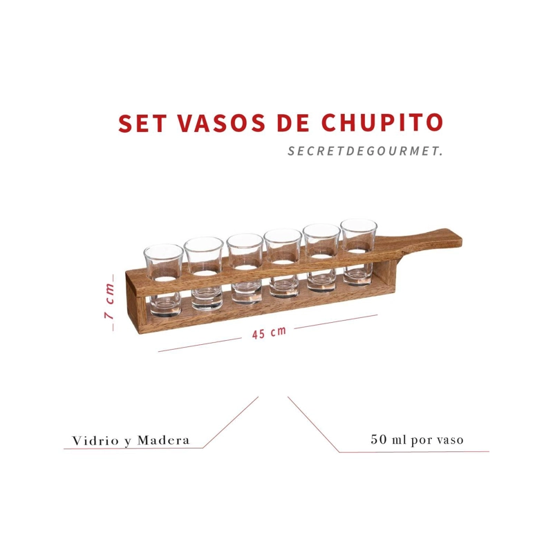 SET DE 6 VASOS DE CHUPITO CON SOPORTE DE MADERA SECRET DE GOURMET - 5