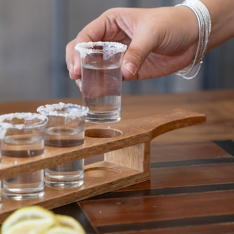 SET DE 6 VASOS DE CHUPITO CON SOPORTE DE MADERA SECRET DE GOURMET - 8