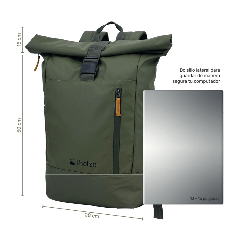 MOCHILA ROLL TOP MAKALU 22L IMPERMEABLE PORTA NOTEBOOK LHOTSE TAMAÑO TALLA UNICA - 6