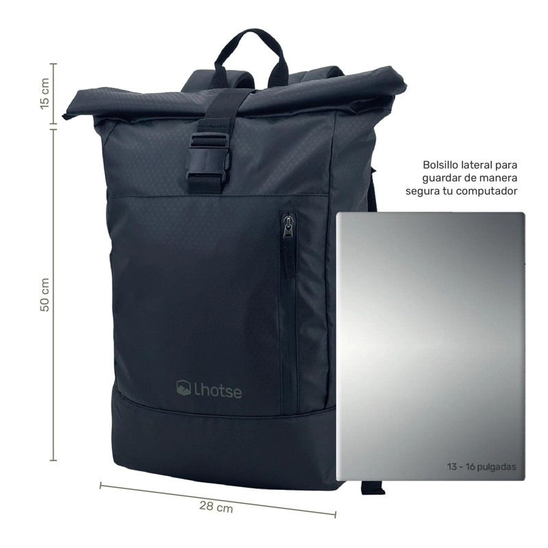 MOCHILA ROLL TOP MAKALU 22L IMPERMEABLE PORTA NOTEBOOK LHOTSE TAMAÑO TALLA UNICA - 7