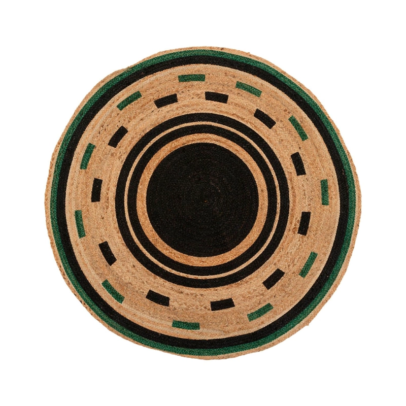 ALFOMBRA DE YUTE REDONDA BORDE NEGRO VERDE 118 CM ATMOSPHERA - 1