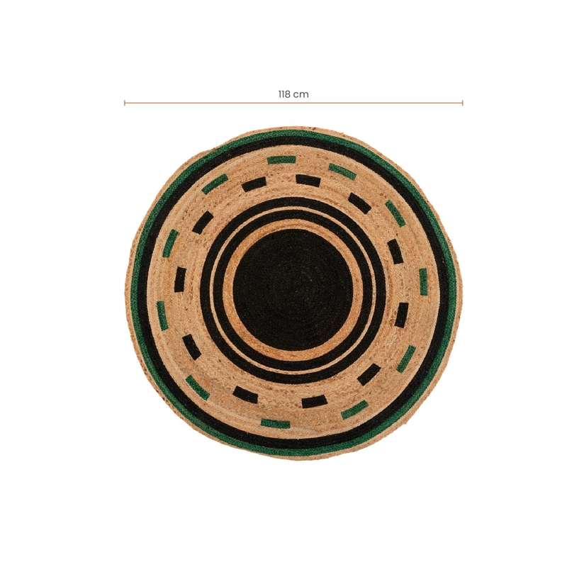 ALFOMBRA DE YUTE REDONDA BORDE NEGRO VERDE 118 CM ATMOSPHERA - 6