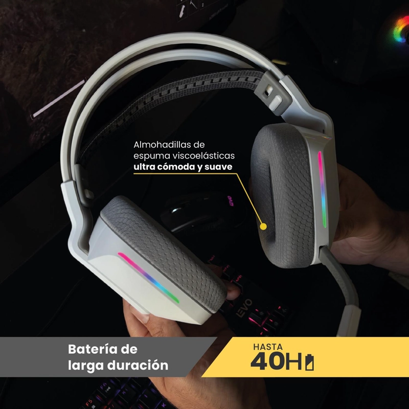 AUDIFONO GAMER INALAMBRICO ZENIT ELITE BLUETOOTH RGB BL LEVO - 3