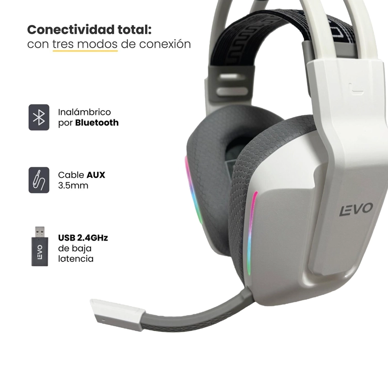 AUDIFONO GAMER INALAMBRICO ZENIT ELITE BLUETOOTH RGB BL LEVO - 4