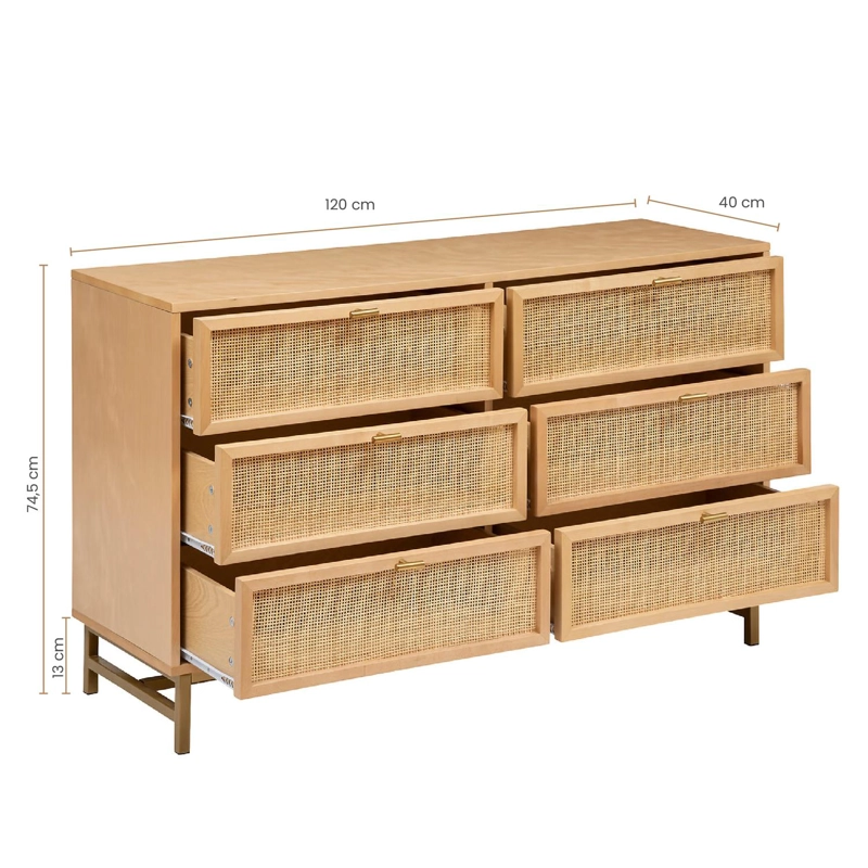 COMODA DOBLE RATAN 6 CAJONES 120X40X74,5 CM ATMOSPHERA - 5