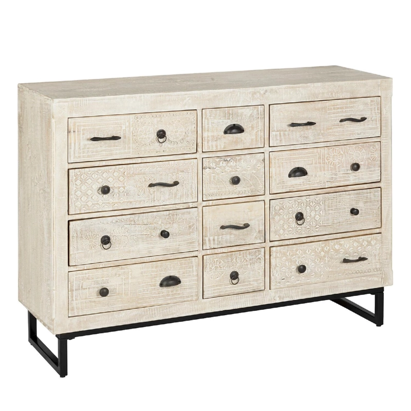 COMODA 12 CAJONES MADERA TALLADA 127X40X94,5 CM ATMOSPHERA - 1