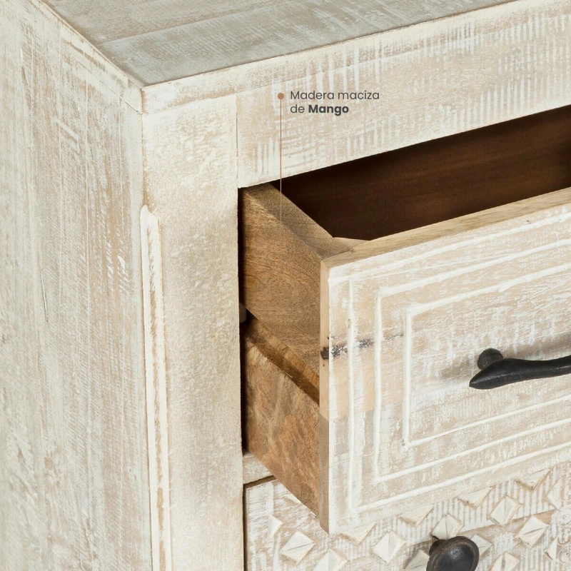 COMODA 12 CAJONES MADERA TALLADA 127X40X94,5 CM ATMOSPHERA - 3