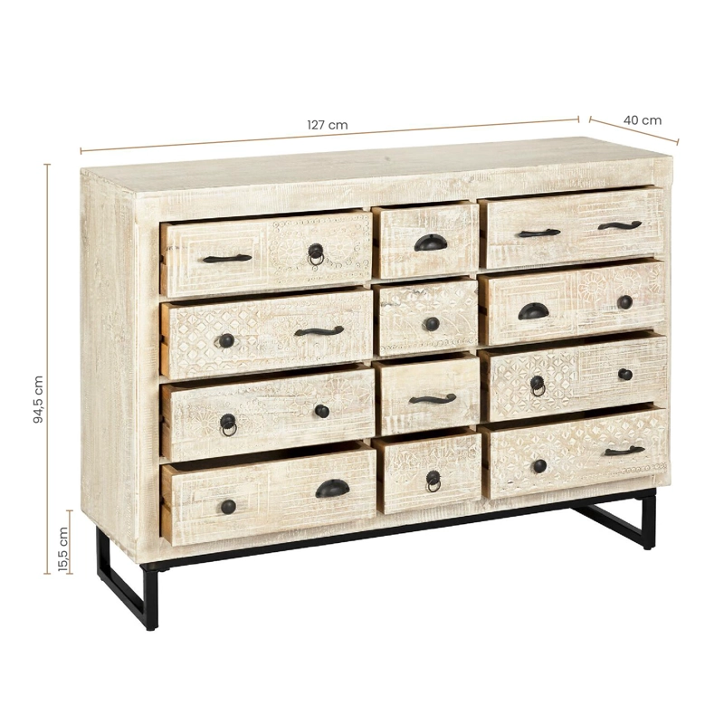 COMODA 12 CAJONES MADERA TALLADA 127X40X94,5 CM ATMOSPHERA - 5