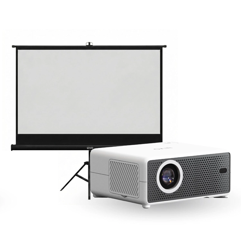 PROYECTOR PORTATIL HEXA 8000LM + TELON 80' NEGRO LEVO