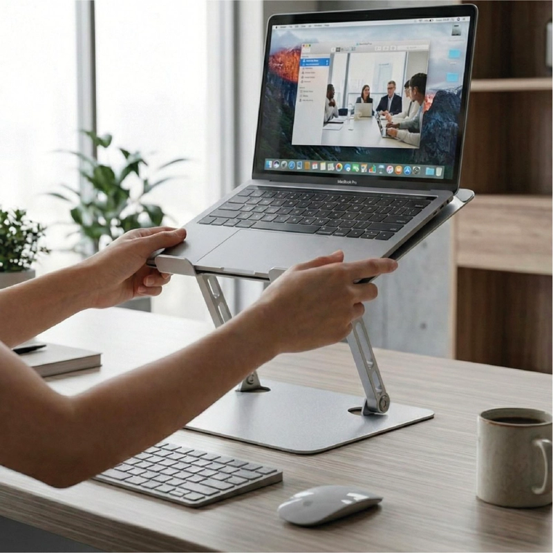 SOPORTE BASE ALZADOR NOTEBOOK PLEGABLE AJUSTABLE GRIS LEVO - 2