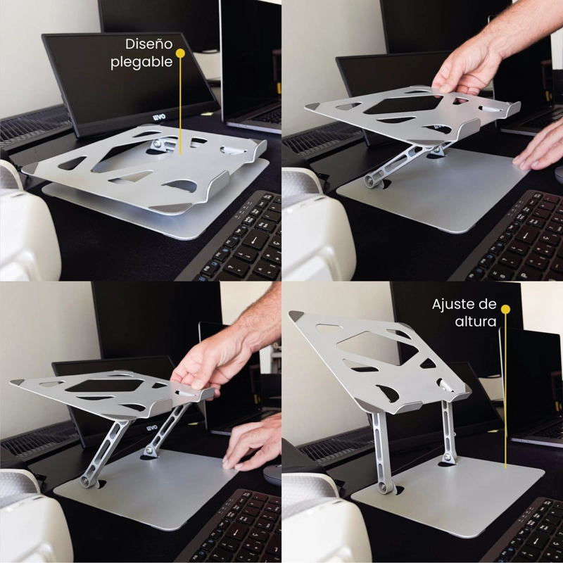 SOPORTE BASE ALZADOR NOTEBOOK PLEGABLE AJUSTABLE GRIS LEVO - 4