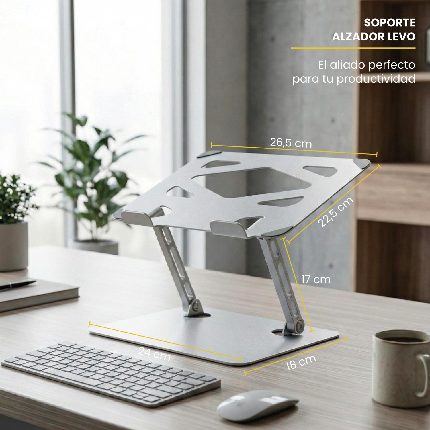 SOPORTE BASE ALZADOR NOTEBOOK PLEGABLE AJUSTABLE GRIS LEVO - 8