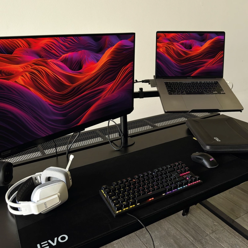 SOPORTE BRAZO DOBLE MONITOR NOTEBOOK ESCRITORIO NEGRO LEVO - 2