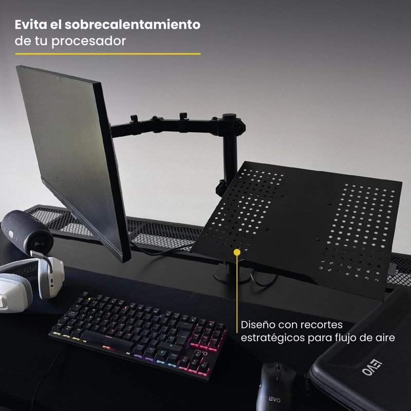 SOPORTE BRAZO DOBLE MONITOR NOTEBOOK ESCRITORIO NEGRO LEVO - 6