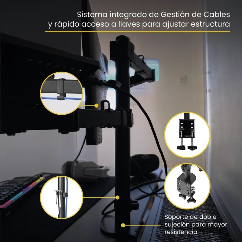 SOPORTE BRAZO DOBLE MONITOR NOTEBOOK ESCRITORIO NEGRO LEVO - 7