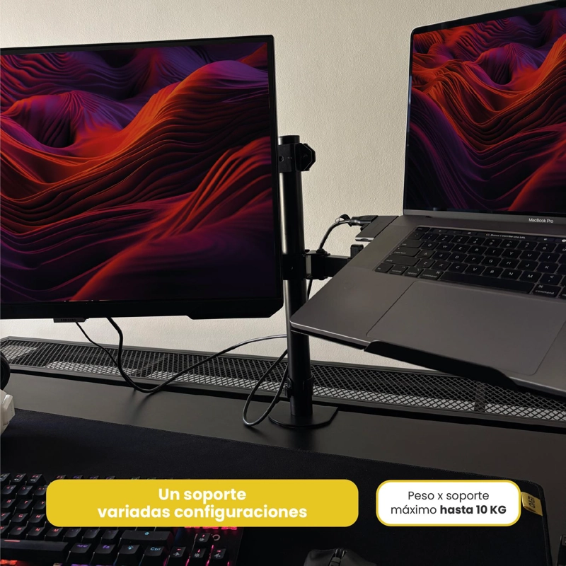 SOPORTE BRAZO DOBLE MONITOR NOTEBOOK ESCRITORIO NEGRO LEVO - 8