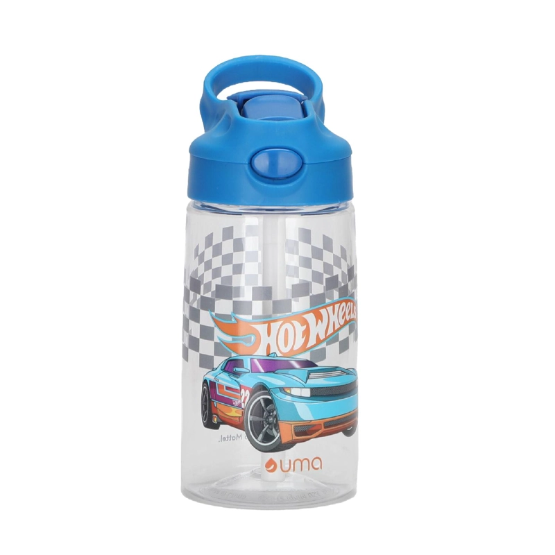 BOTELLA AGUA NIÑOS HOT WHEELS RACE 420ML CON BOMBILLA UMA - 1