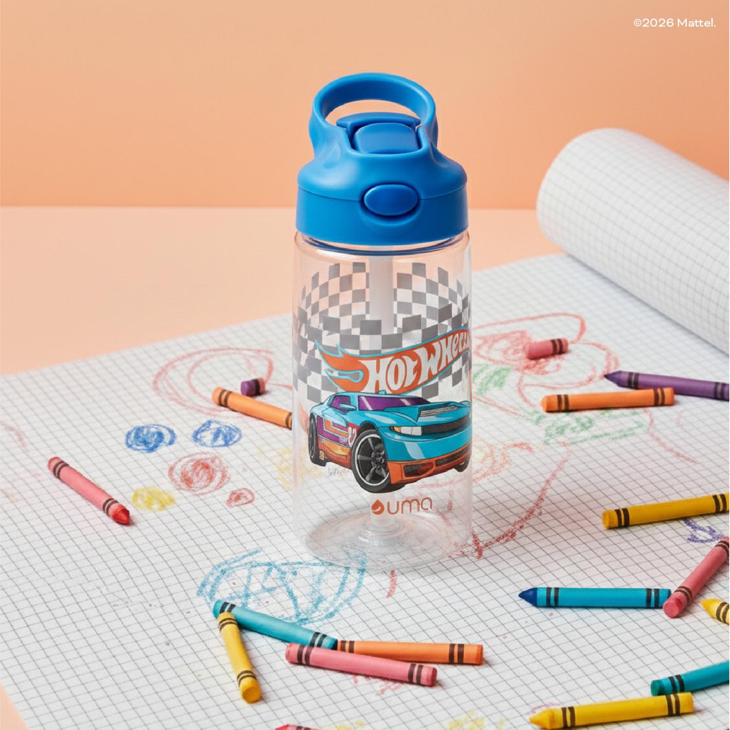 BOTELLA AGUA NIÑOS HOT WHEELS RACE 420ML CON BOMBILLA UMA - 2
