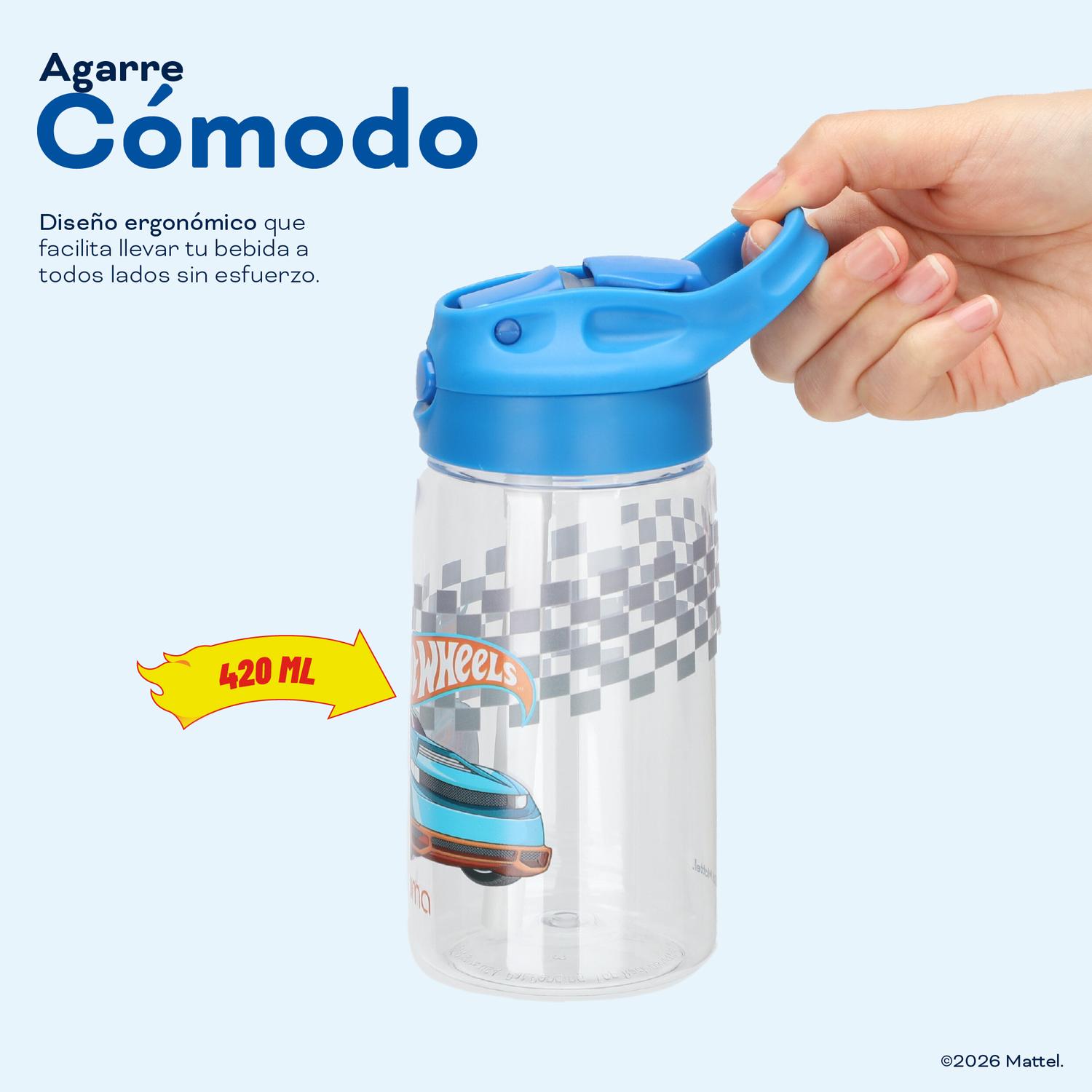 BOTELLA AGUA NIÑOS HOT WHEELS RACE 420ML CON BOMBILLA UMA - 5