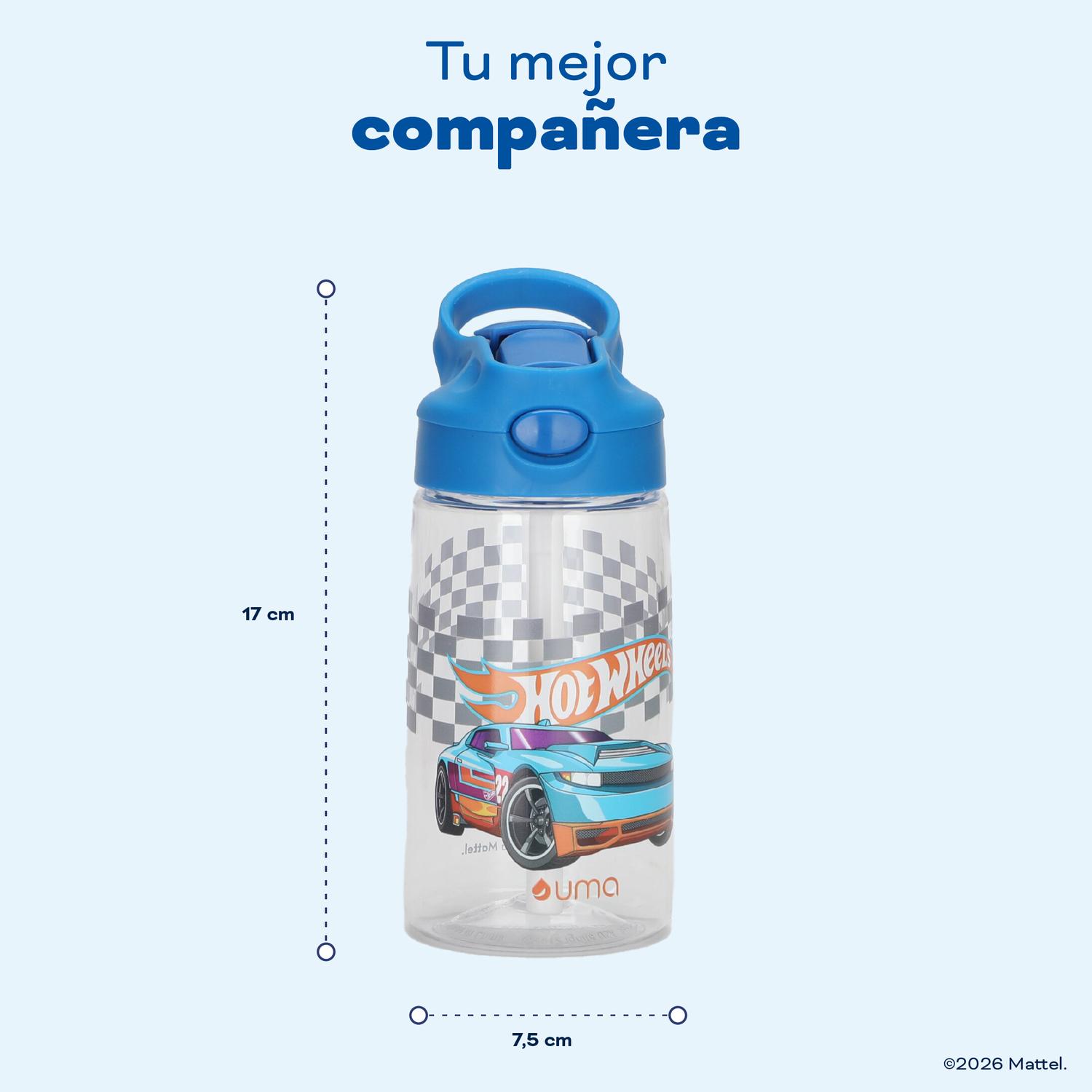 BOTELLA AGUA NIÑOS HOT WHEELS RACE 420ML CON BOMBILLA UMA - 6