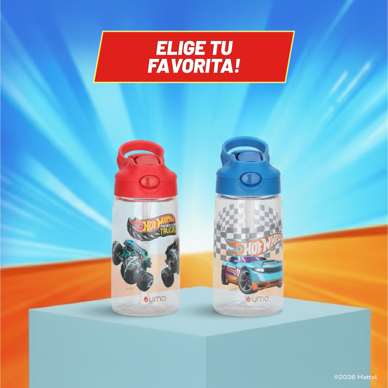 BOTELLA AGUA NIÑOS HOT WHEELS RACE 420ML CON BOMBILLA UMA - 8