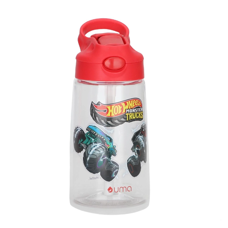 BOTELLA AGUA NIÑOS HOT WHEELS MONSTER TRUCK 420ML CON BOMBILLA UMA - 1