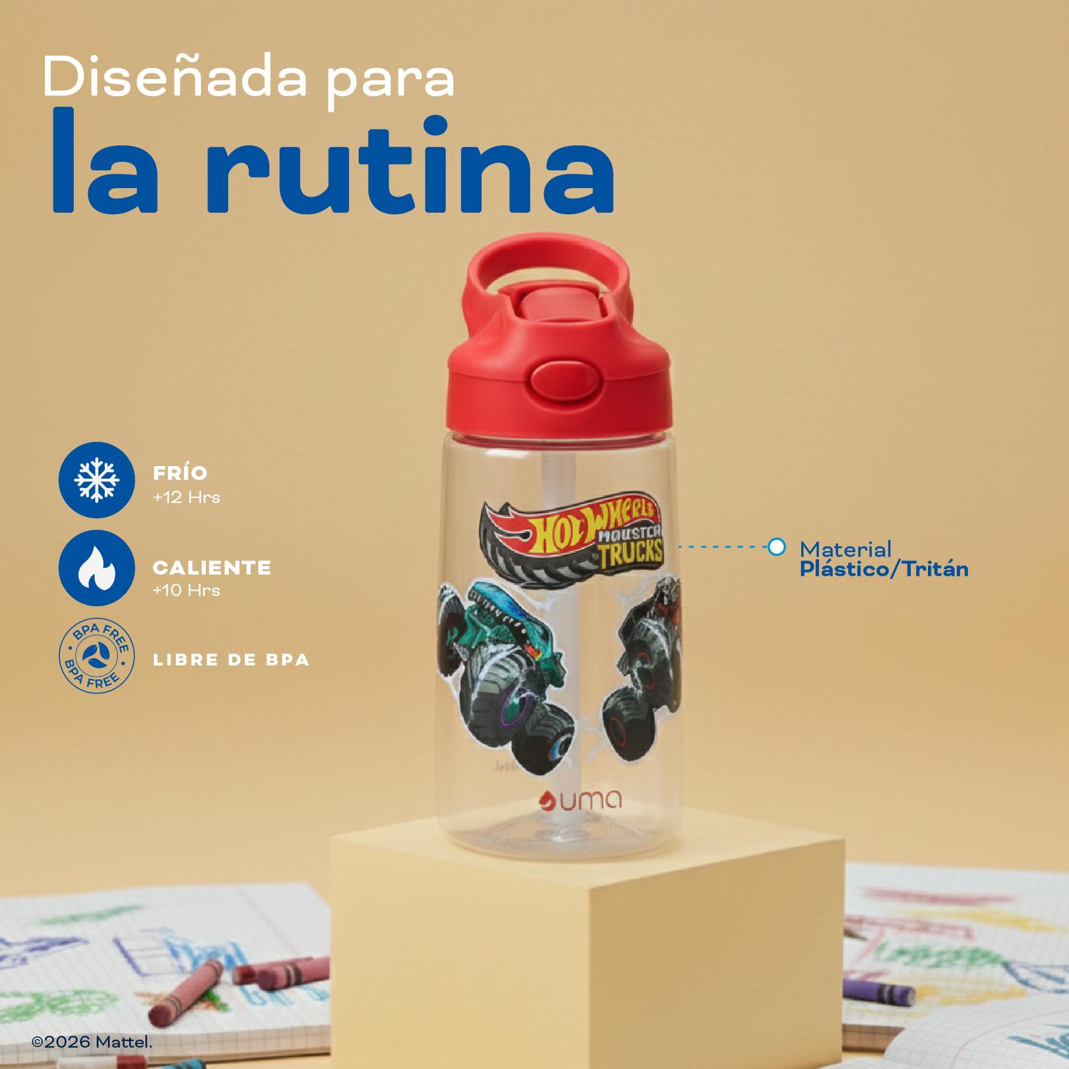 BOTELLA AGUA NIÑOS HOT WHEELS MONSTER TRUCK 420ML CON BOMBILLA UMA - 4