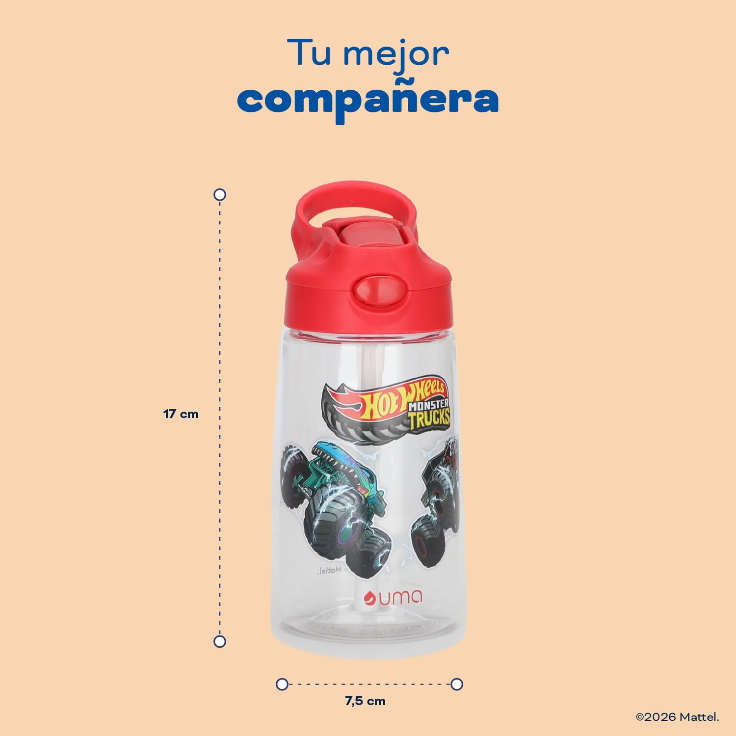 BOTELLA AGUA NIÑOS HOT WHEELS MONSTER TRUCK 420ML CON BOMBILLA UMA - 6