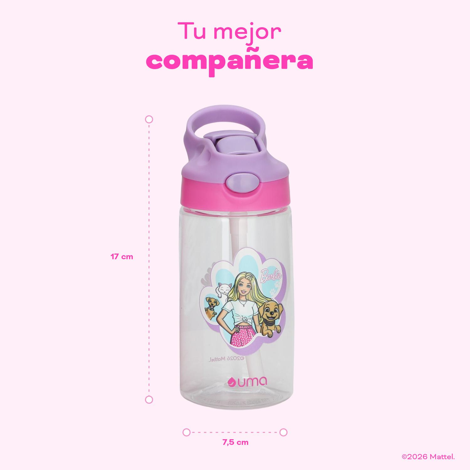 BOTELLA AGUA NIÑOS BARBIE & PETS 420ML CON BOMBILLA UMA - 6