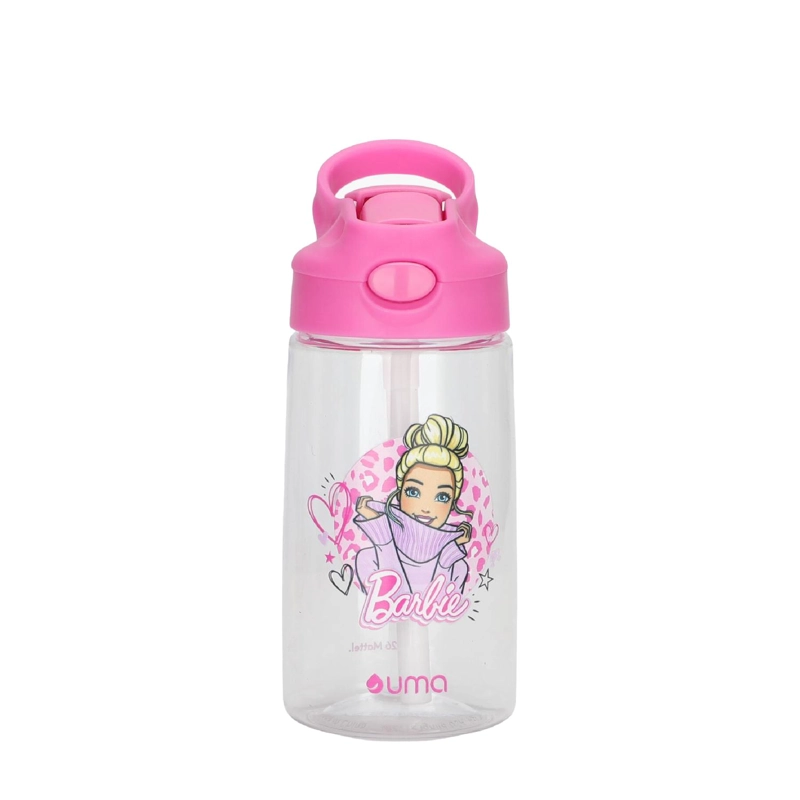 BOTELLA AGUA NIÑOS BARBIE LOVE 420ML CON BOMBILLA UMA - 1