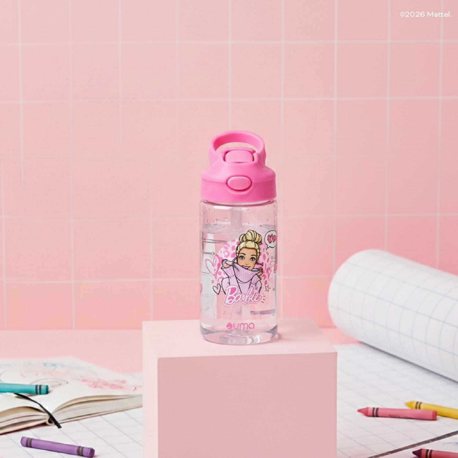 BOTELLA AGUA NIÑOS BARBIE LOVE 420ML CON BOMBILLA UMA - 2