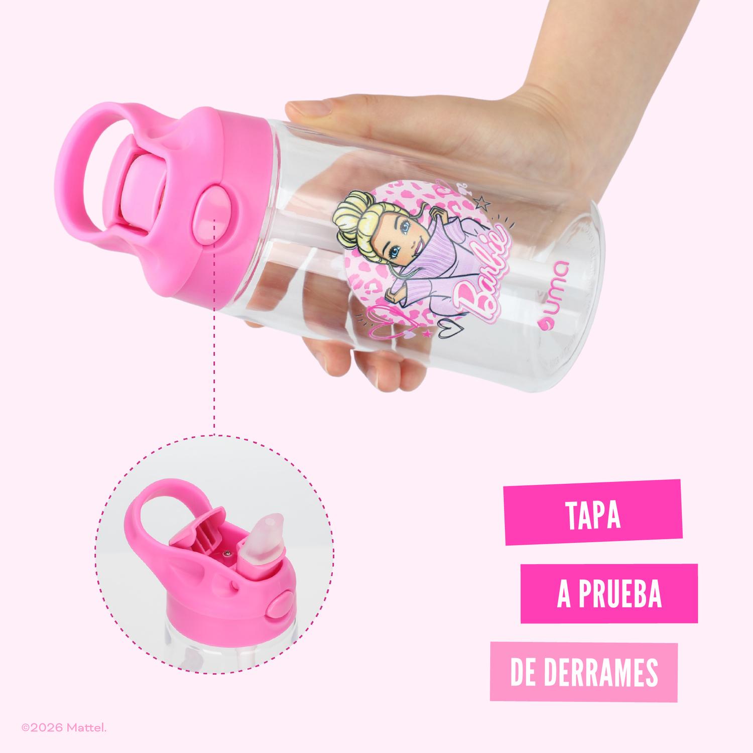 BOTELLA AGUA NIÑOS BARBIE LOVE 420ML CON BOMBILLA UMA - 3