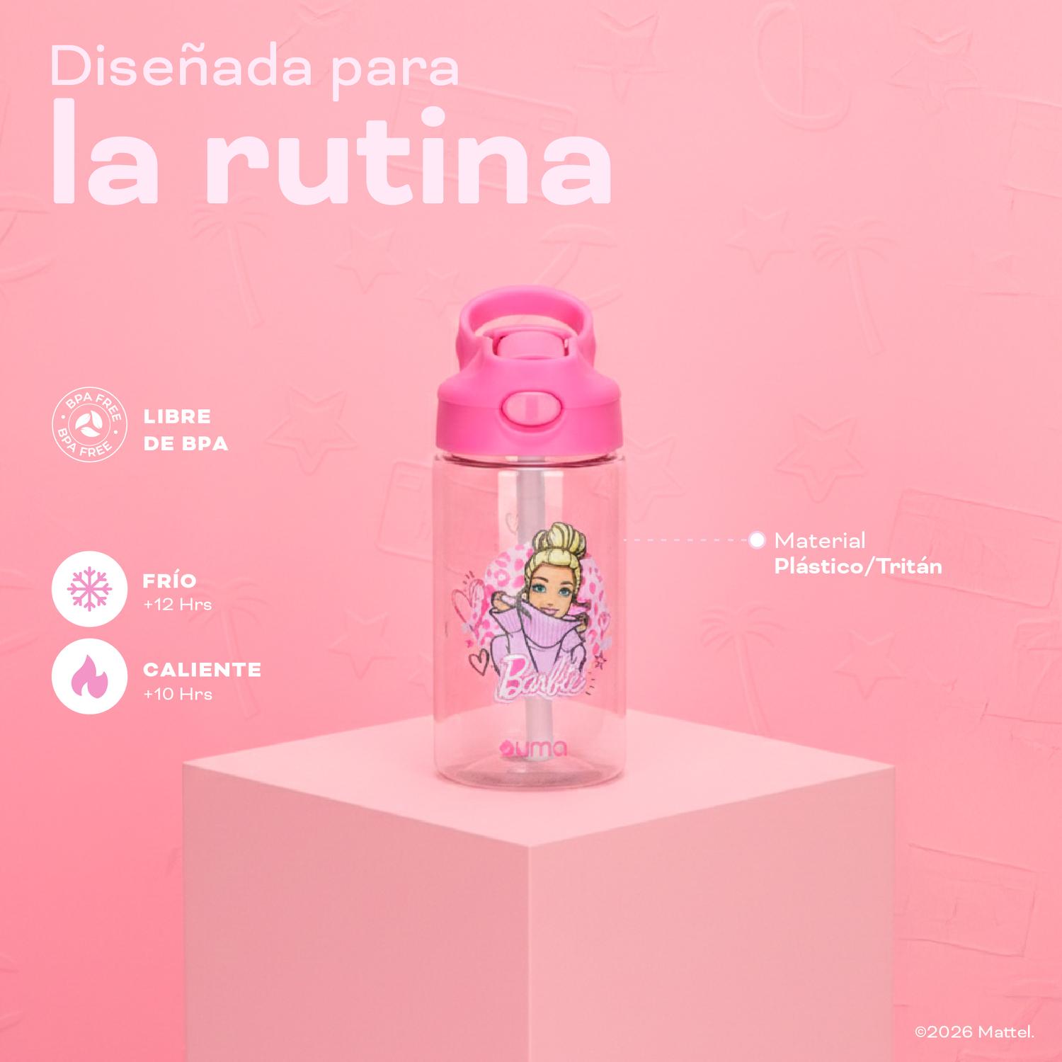 BOTELLA AGUA NIÑOS BARBIE LOVE 420ML CON BOMBILLA UMA - 4