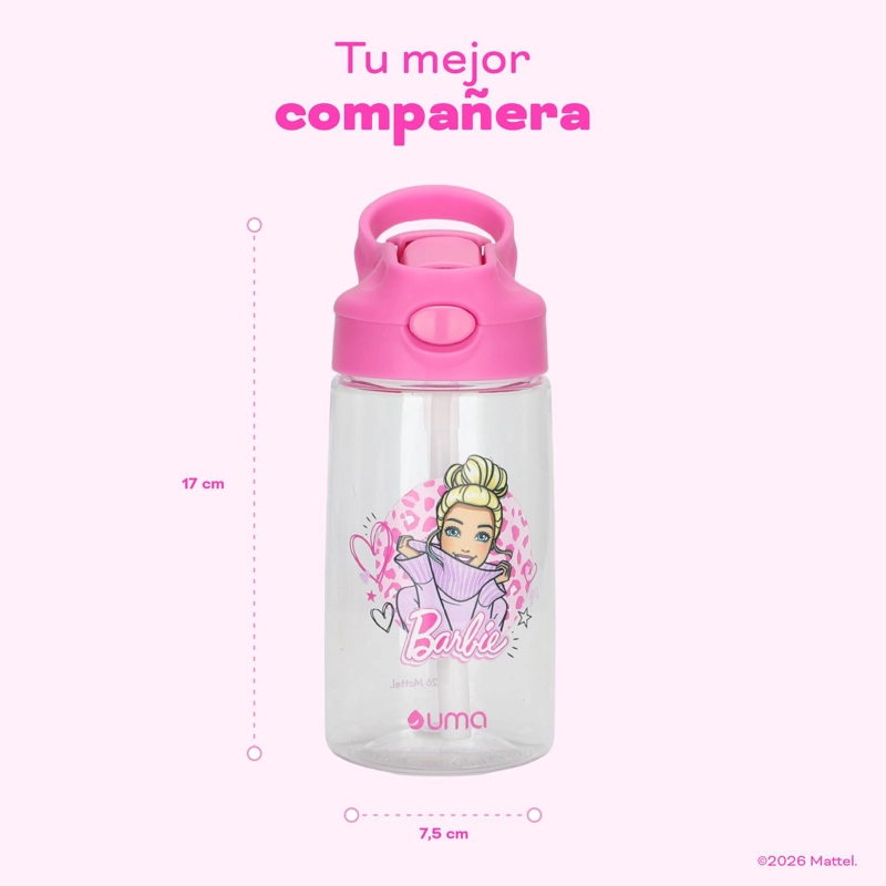 BOTELLA AGUA NIÑOS BARBIE LOVE 420ML CON BOMBILLA UMA - 6