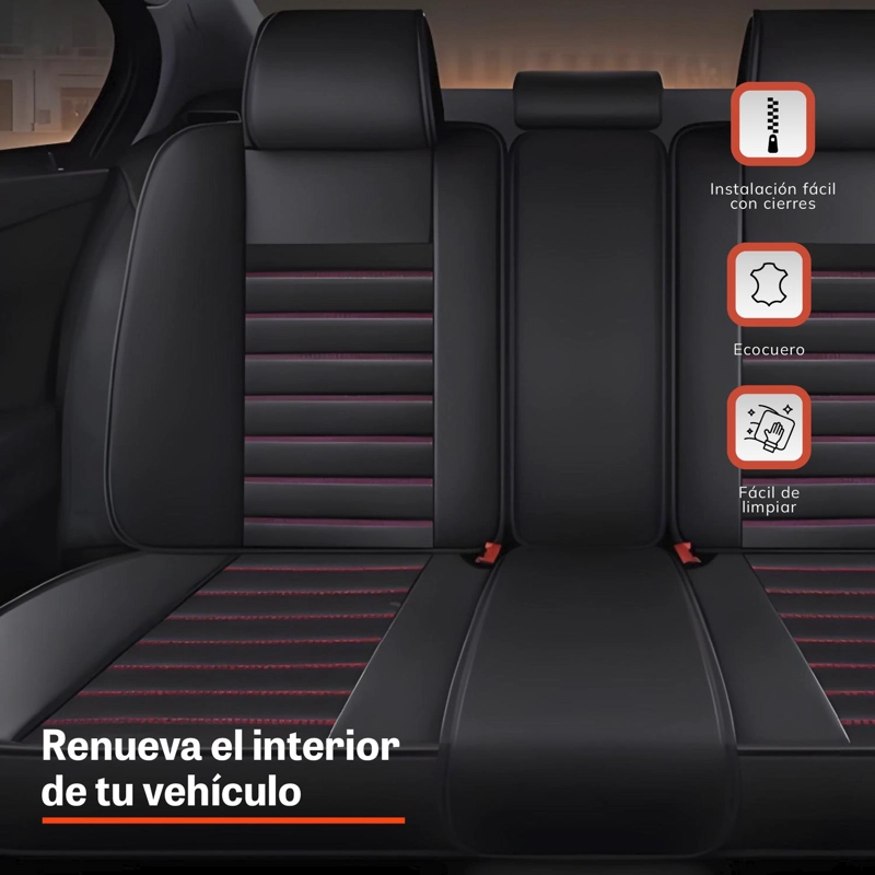 FUNDAS CUBREASIENTOS ECOCUERO NEGRO UNIVERSAL XROAD - 3